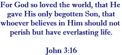 For God so loved the world that He gave His only begotten Son, that whoever believes in Him should not perish, but have eternal life.   John 3:16