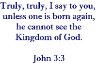 Truly, truly, I say to you, unless one is born again, he cannot see the Kingdom of God.   John 3:3
